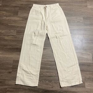 Urban Expressions Cream Distressed Men Pants